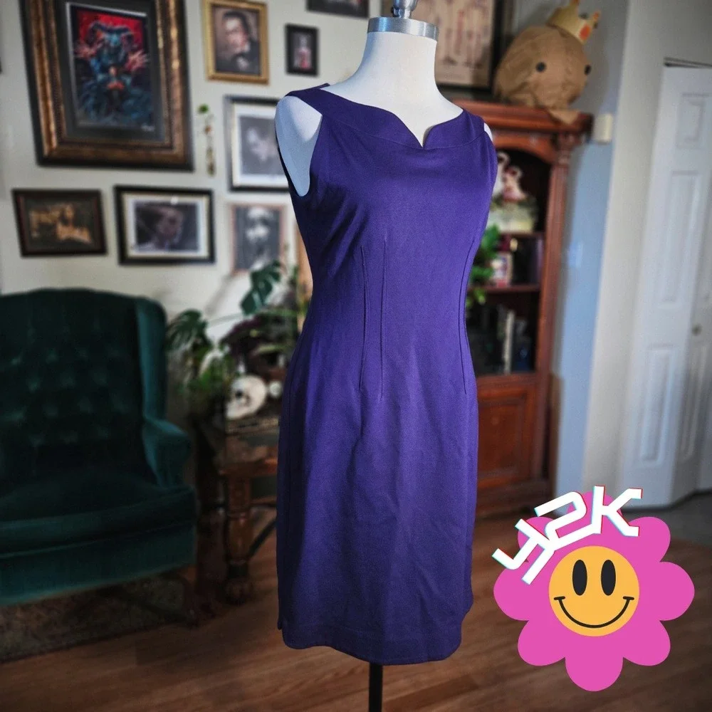 Vintage Y2K Elie Tahari Purple Sheath Dress Boat Neck Casual Cocktail Nordstrom